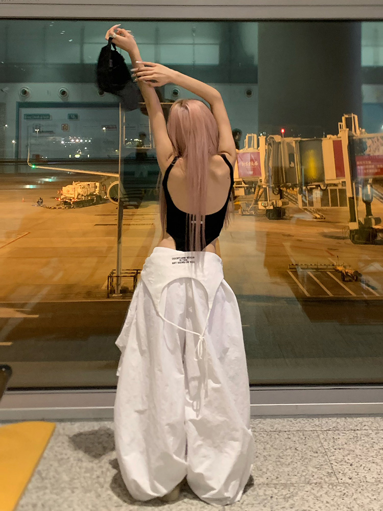 Layered Tie-Up Cargo Pants for Men and Women, Loose Casual Pleated Wide-Leg Design, Trendy American Style Fashion Layered Tie-Up Cargo Pants for Men and Women, Loose Casual Pleated Wide-Leg Design, Trendy American Style Fashion