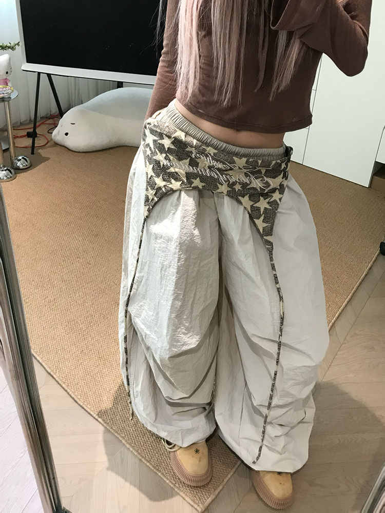 Layered Tie-Up Cargo Pants for Men and Women, Loose Casual Pleated Wide-Leg Design, Trendy American Style Fashion Layered Tie-Up Cargo Pants for Men and Women, Loose Casual Pleated Wide-Leg Design, Trendy American Style Fashion