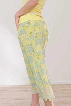 Lemon Soda Floral Mesh Bodycon Skirt for Women - Low Waist, Tied Design, Trendy Fresh Dopamine Style