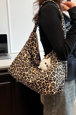 Leopard Print Canvas Crossbody Bag for Women - 2025 Korean Style, Large Capacity Tote for Class, Commuting, and Everyday Use