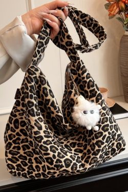 Leopard Print Canvas Crossbody Bag for Women - 2025 Korean Style, Large Capacity Tote for Class, Commuting, and Everyday Use