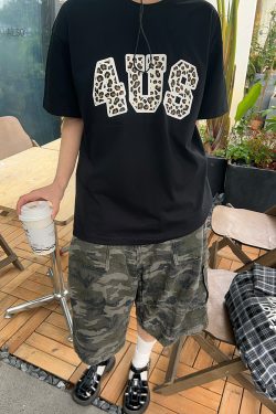 Leopard Print Graphic T-Shirt for Men and Women - Summer Trendy Loose Fit Round Neck Short Sleeve Top, Casual Y2K Style