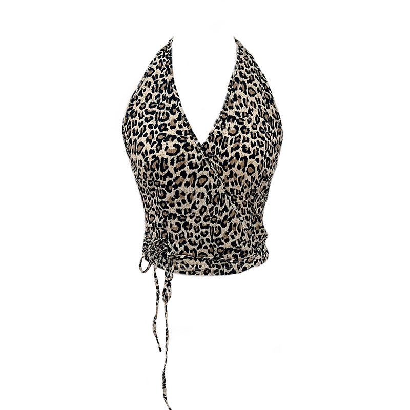 Leopard Print Halter Tie Back Vest Top for Women – Sexy V-Neck Backless Camisole, Perfect for Y2K and Summer Fashion Leopard Print Halter Tie Back Vest Top for Women – Sexy V-Neck Backless Camisole, Perfect for Y2K and Summer Fashion