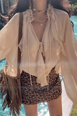 Leopard Print High Waist A-Line Mini Skirt for Women - 2025 Spring/Summer American Style Spicy Girl Fashion