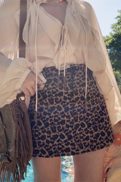 Leopard Print High Waist A-Line Mini Skirt for Women - 2025 Spring/Summer American Style Spicy Girl Fashion