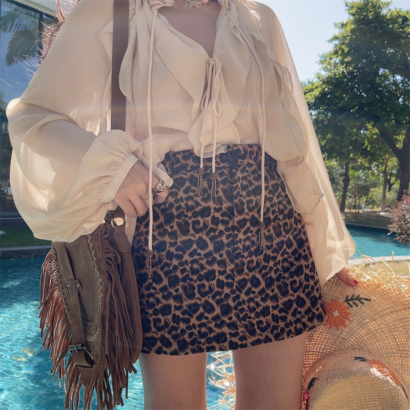 Leopard Print High Waist A-Line Mini Skirt for Women - 2025 Spring/Summer American Style Spicy Girl Fashion Leopard Print High Waist A-Line Mini Skirt for Women - 2025 Spring/Summer American Style Spicy Girl Fashion