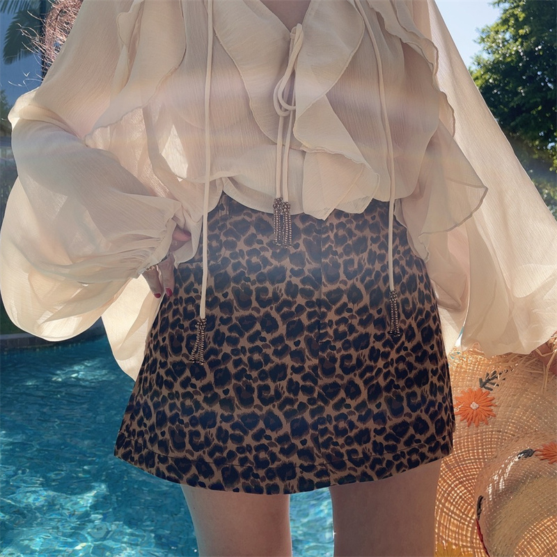 Leopard Print High Waist A-Line Mini Skirt for Women - 2025 Spring/Summer American Style Spicy Girl Fashion Leopard Print High Waist A-Line Mini Skirt for Women - 2025 Spring/Summer American Style Spicy Girl Fashion