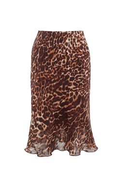 Leopard Print Midi Skirt - Vintage French A-Line, High-Waisted, Slimming Mermaid Style, Trendy 90s Fashion