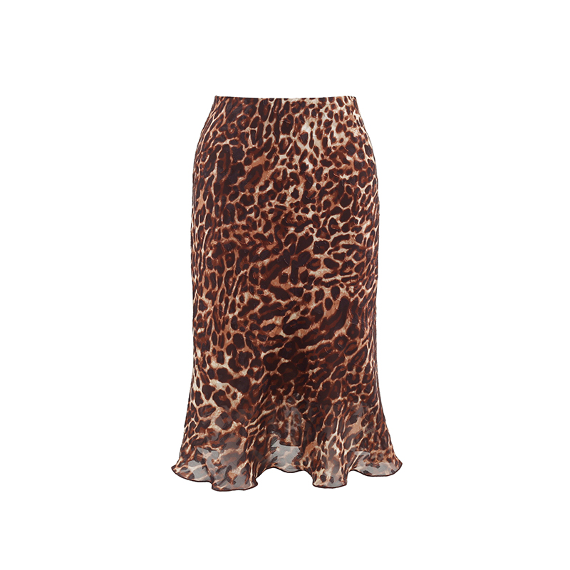Leopard Print Midi Skirt - Vintage French A-Line, High-Waisted, Slimming Mermaid Style, Trendy 90s Fashion Leopard Print Midi Skirt - Vintage French A-Line, High-Waisted, Slimming Mermaid Style, Trendy 90s Fashion
