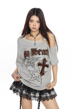 Leopard Print Off-Shoulder Short Sleeve T-Shirt for Women - Vintage Summer Loose Fit Top, Y2K Style