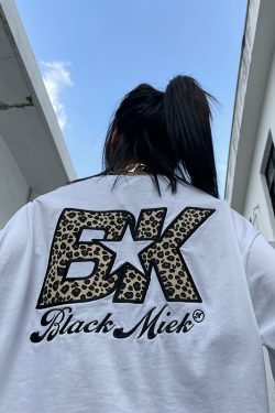 Leopard Print Short Sleeve T-Shirt for Couples - Unisex Hip Hop Style, Embroidered, American Trend, High Street Fashion