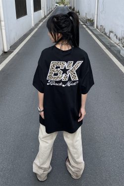 Leopard Print Short Sleeve T-Shirt for Couples - Unisex Hip Hop Style, Embroidered, American Trend, High Street Fashion