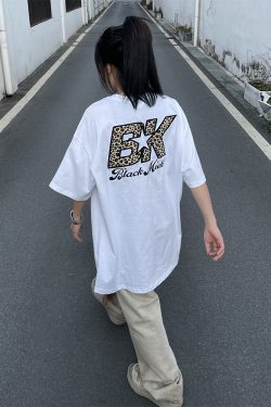 Leopard Print Short Sleeve T-Shirt for Couples - Unisex Hip Hop Style, Embroidered, American Trend, High Street Fashion