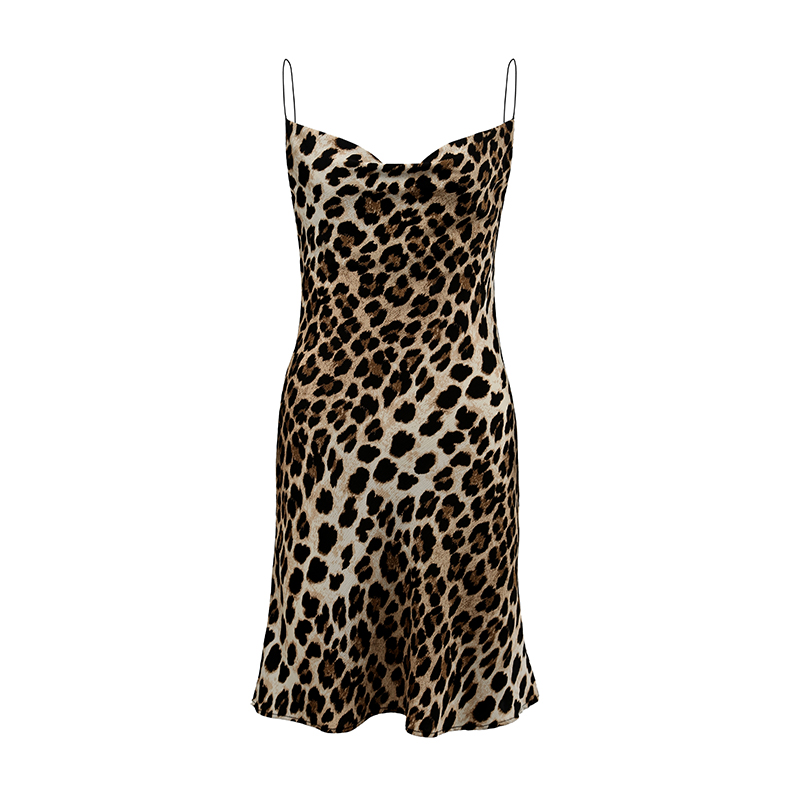 Leopard Print Spaghetti Strap Dress with Ruffled Neckline and Open Back, Sexy Mermaid Skirt, Autumn 2024 Fashion Leopard Print Spaghetti Strap Dress with Ruffled Neckline and Open Back, Sexy Mermaid Skirt, Autumn 2024 Fashion