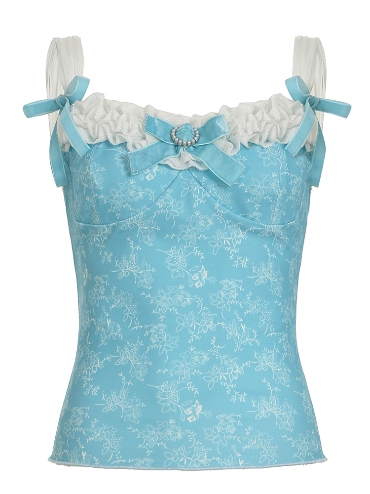 Light Blue Irregular Mesh Spliced Floral Midi Skirt for Girls - Versatile, Slimming Vacation Wear, Perfect for 90s Y2K Style Light Blue Irregular Mesh Spliced Floral Midi Skirt for Girls - Versatile, Slimming Vacation Wear, Perfect for 90s Y2K Style