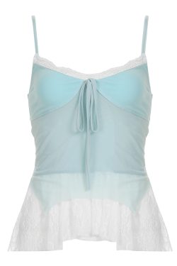 Light Blue Irregular Mesh Spliced Floral Midi Skirt for Girls - Versatile, Slimming Vacation Wear, Perfect for 90s Y2K Style