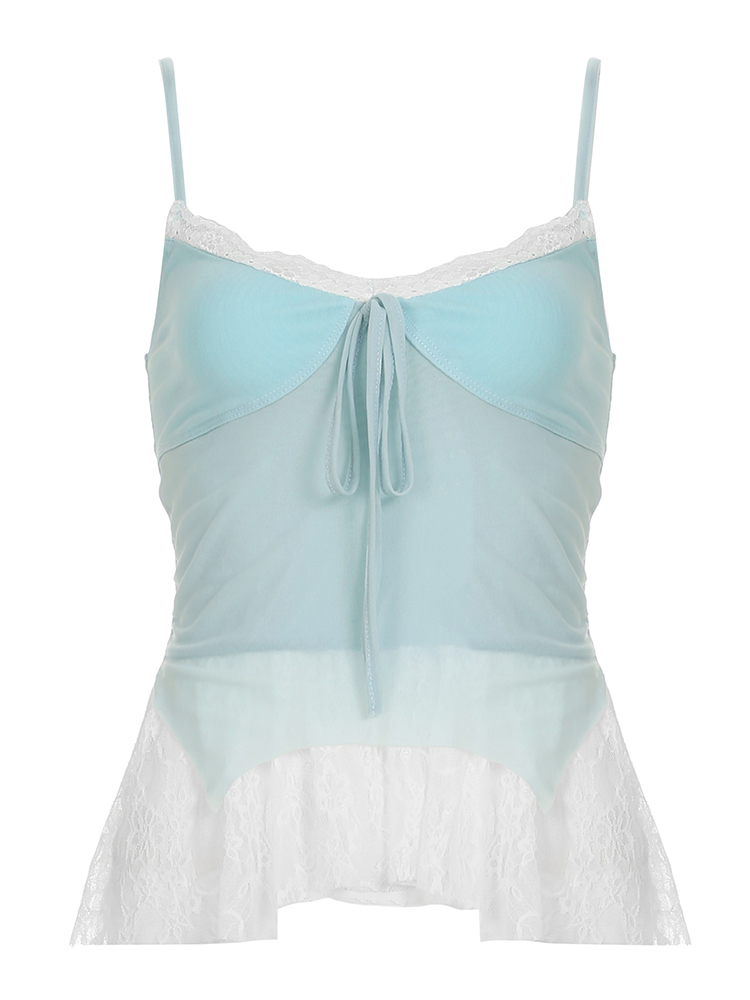 Light Blue Irregular Mesh Spliced Floral Midi Skirt for Girls - Versatile, Slimming Vacation Wear, Perfect for 90s Y2K Style Light Blue Irregular Mesh Spliced Floral Midi Skirt for Girls - Versatile, Slimming Vacation Wear, Perfect for 90s Y2K Style