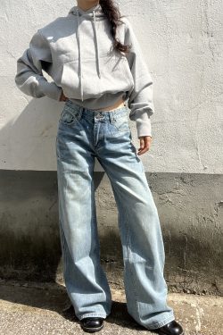 Light Blue Washed Straight Leg Jeans for Women | Personalized Side Tie-Dye Vintage Style | 2025 Fashion Trend