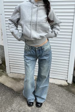 Light Blue Washed Straight Leg Jeans for Women | Personalized Side Tie-Dye Vintage Style | 2025 Fashion Trend