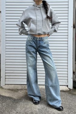 Light Blue Washed Straight Leg Jeans for Women | Personalized Side Tie-Dye Vintage Style | 2025 Fashion Trend