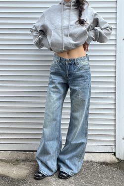 Light Blue Washed Straight Leg Jeans for Women | Personalized Side Tie-Dye Vintage Style | 2025 Fashion Trend