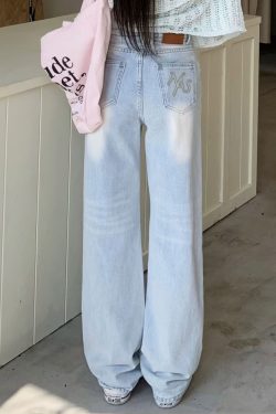 Light Color Straight Leg Jeans for Women - Summer Mid-Waist Slim Fit Wide Leg Trousers, Flowy Floor-Length Style