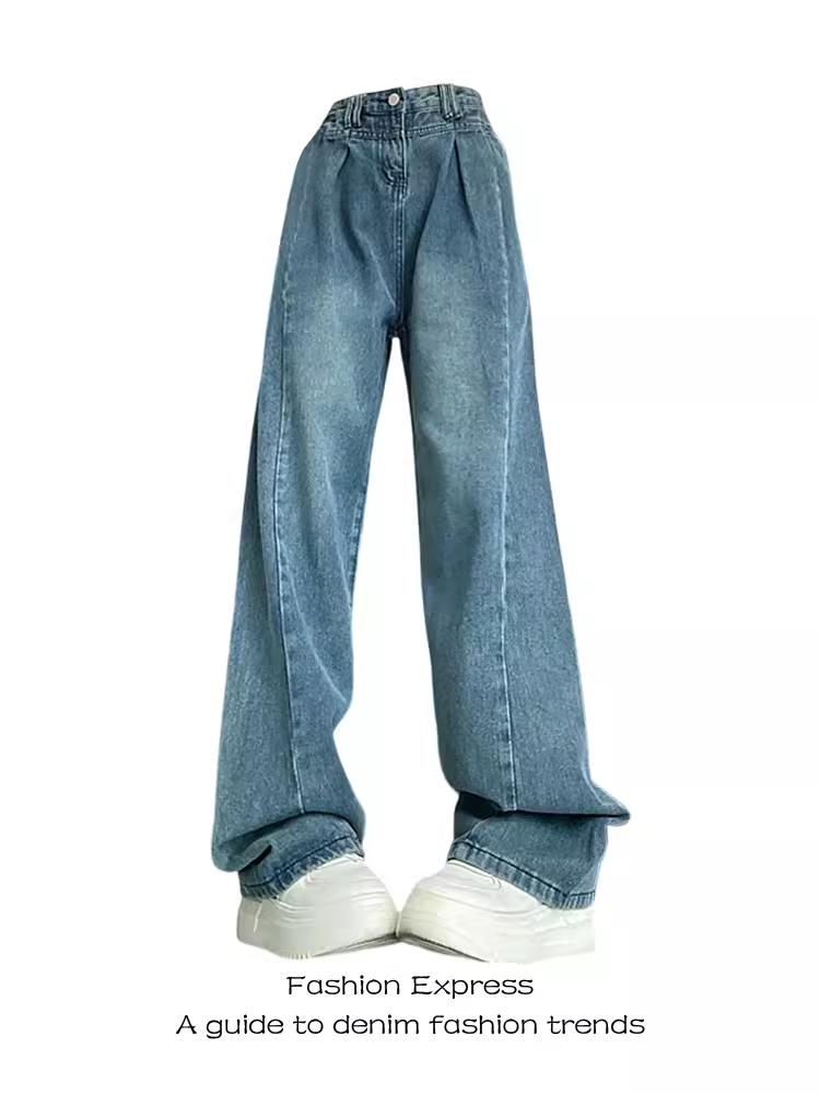 Light-Colored Retro Pleated Wide-Leg Jeans for Women - High-Waisted Loose Draped Floor-Length Pants for Autumn/Winter 2025 Light-Colored Retro Pleated Wide-Leg Jeans for Women - High-Waisted Loose Draped Floor-Length Pants for Autumn/Winter 2025