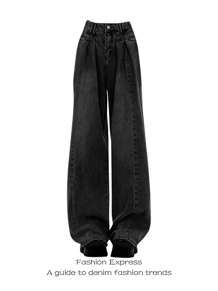 Light-Colored Retro Pleated Wide-Leg Jeans for Women - High-Waisted Loose Draped Floor-Length Pants for Autumn/Winter 2025 Light-Colored Retro Pleated Wide-Leg Jeans for Women - High-Waisted Loose Draped Floor-Length Pants for Autumn/Winter 2025