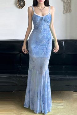 Light Green V-Neck Spaghetti Strap Mermaid Dress - Vintage Waist-Cinching Slim Fit for Spicy Girl & Mature Woman Style, Trendy Design