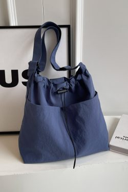 Lightweight Canvas Drawstring Bucket Bag for Women, Large Capacity, Artistic Japanese Style Crossbody Shoulder Bag