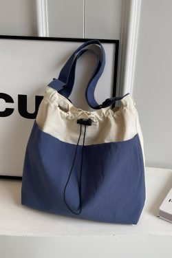 Lightweight Canvas Drawstring Bucket Bag for Women, Large Capacity, Artistic Japanese Style Crossbody Shoulder Bag