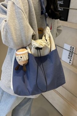 Lightweight Canvas Drawstring Bucket Bag for Women, Large Capacity, Artistic Japanese Style Crossbody Shoulder Bag