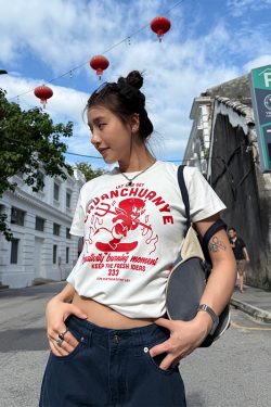 Little Devil Printed Slim Fit Short Sleeve T-Shirt for Women - Trendy Summer Top, Casual Daily Wear, Y2K Style