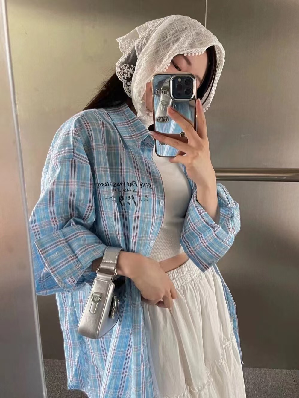 Loose 3D Bow Checkered Shirt for Women - Chinese-style American Spring Top 2025 with Sun Protection Loose 3D Bow Checkered Shirt for Women - Chinese-style American Spring Top 2025 with Sun Protection