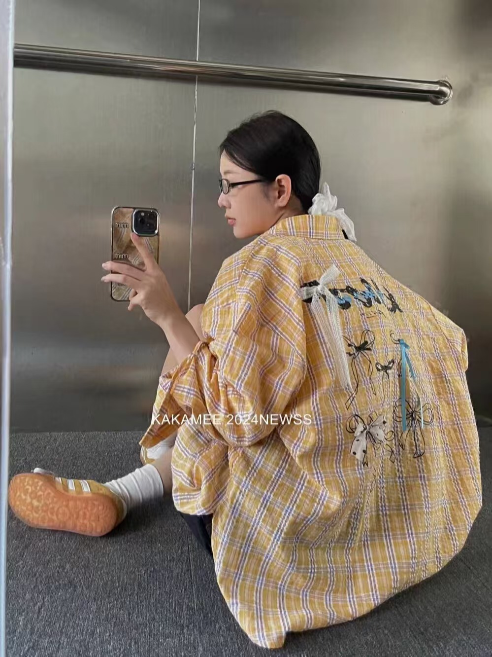 Loose 3D Bow Checkered Shirt for Women - Chinese-style American Spring Top 2025 with Sun Protection Loose 3D Bow Checkered Shirt for Women - Chinese-style American Spring Top 2025 with Sun Protection