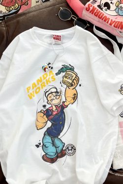 Loose Cartoon Popeye Graphic T-Shirt in Pure Cotton - Casual Short Sleeve Top for Y2K Style Lovers