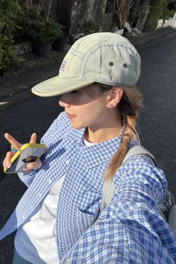 Loose Fit American Retro Plaid Long Sleeve Polo Shirt for Unisex - Trendy Early Spring Outerwear in 90s Style