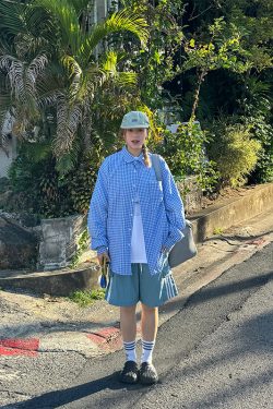 Loose Fit American Retro Plaid Long Sleeve Polo Shirt for Unisex - Trendy Early Spring Outerwear in 90s Style