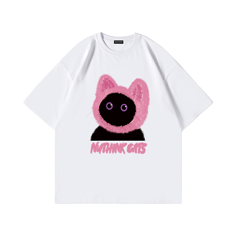 Loose Fit Unisex Cartoon Cat T-Shirt for Couples - Cute Summer Short Sleeve Top, Plus Size, Trendy Korean Style Fashion Loose Fit Unisex Cartoon Cat T-Shirt for Couples - Cute Summer Short Sleeve Top, Plus Size, Trendy Korean Style Fashion
