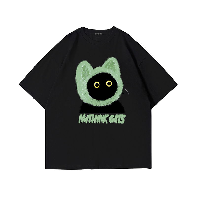 Loose Fit Unisex Cartoon Cat T-Shirt for Couples - Cute Summer Short Sleeve Top, Plus Size, Trendy Korean Style Fashion Loose Fit Unisex Cartoon Cat T-Shirt for Couples - Cute Summer Short Sleeve Top, Plus Size, Trendy Korean Style Fashion