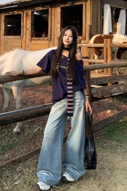 Loose Mid-Waist Straight Leg Jeans for Women – Non-Picky Slimming Wide-Leg Pants with Draped Design, Casual 90s Style