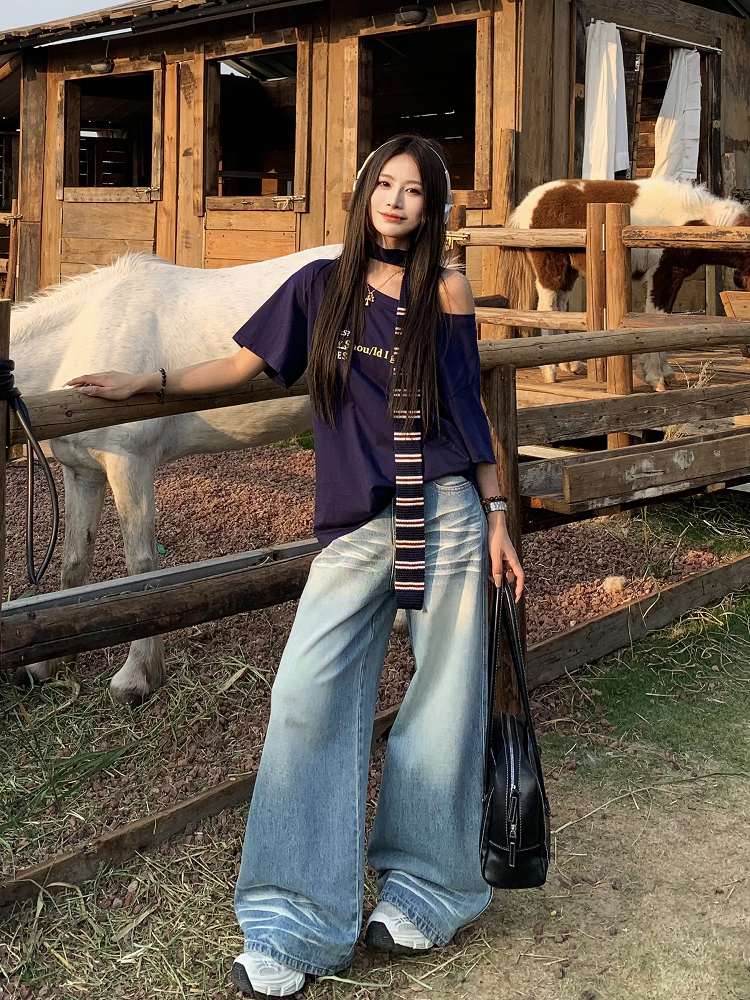 Loose Mid-Waist Straight Leg Jeans for Women – Non-Picky Slimming Wide-Leg Pants with Draped Design, Casual 90s Style Loose Mid-Waist Straight Leg Jeans for Women – Non-Picky Slimming Wide-Leg Pants with Draped Design, Casual 90s Style