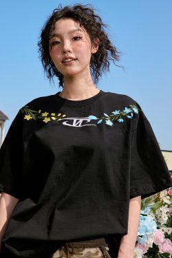 Loose Plus Size Embroidered Short Sleeve T-Shirt - Hip Hop Trendy American Vintage Style for Summer 2025 - Unisex Fashion