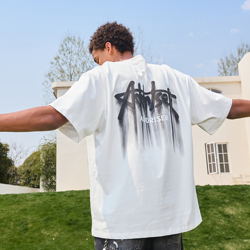 Loose Plus Size Trendy Letter Short Sleeve T-Shirt - Retro Print American Heavyweight Unisex for Summer 2025 Fashion Loose Plus Size Trendy Letter Short Sleeve T-Shirt - Retro Print American Heavyweight Unisex for Summer 2025 Fashion