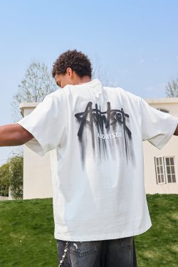 Loose Plus Size Trendy Letter Short Sleeve T-Shirt - Retro Print American Heavyweight Unisex for Summer 2025 Fashion