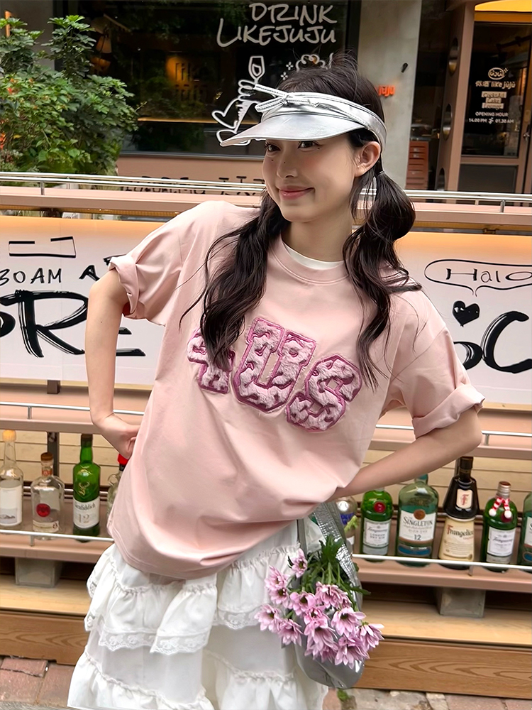 Loose Plush Round Neck Short Sleeve T-shirt for Couples - 2025 Spring/Summer National Trend, Versatile Casual Fashion Loose Plush Round Neck Short Sleeve T-shirt for Couples - 2025 Spring/Summer National Trend, Versatile Casual Fashion