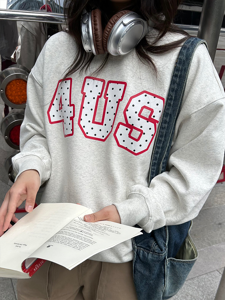 Loose Round Neck Polka Dot Print Pullover Sweatshirt - Spring Autumn Couple Style, National Trend, Casual Fashion Top Loose Round Neck Polka Dot Print Pullover Sweatshirt - Spring Autumn Couple Style, National Trend, Casual Fashion Top