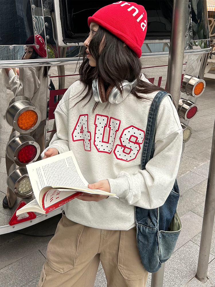 Loose Round Neck Polka Dot Print Pullover Sweatshirt - Spring Autumn Couple Style, National Trend, Casual Fashion Top Loose Round Neck Polka Dot Print Pullover Sweatshirt - Spring Autumn Couple Style, National Trend, Casual Fashion Top