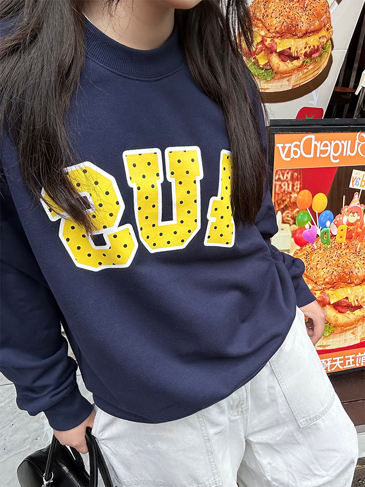 Loose Round Neck Polka Dot Print Pullover Sweatshirt - Spring Autumn Couple Style, National Trend, Casual Fashion Top Loose Round Neck Polka Dot Print Pullover Sweatshirt - Spring Autumn Couple Style, National Trend, Casual Fashion Top