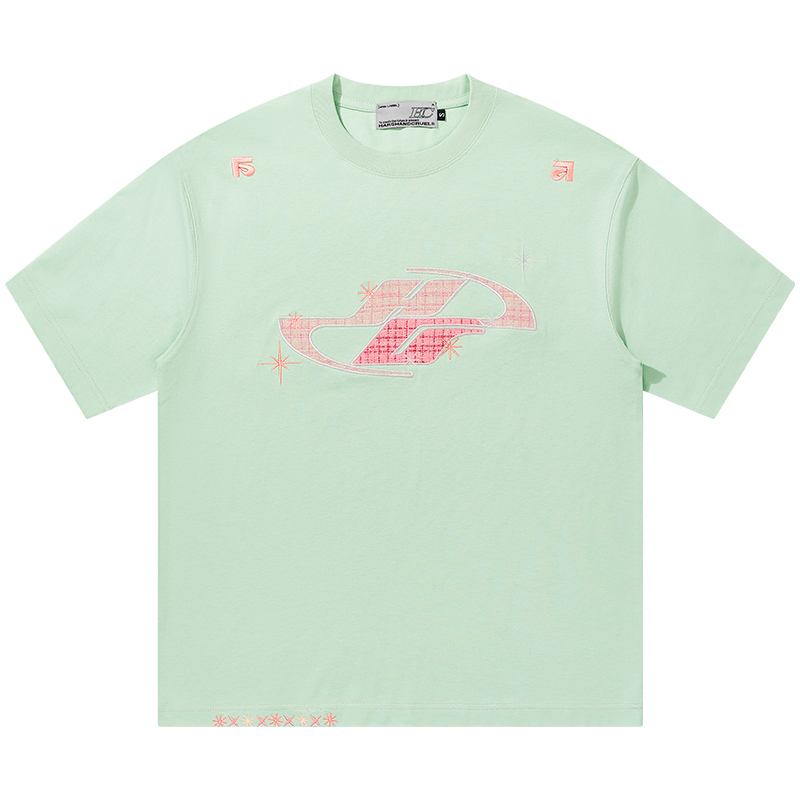 Loose Round Neck Short Sleeve T-Shirt with Patch Star Embroidery in Little Chanel Style for Men and Women, Y2K Fashion Loose Round Neck Short Sleeve T-Shirt with Patch Star Embroidery in Little Chanel Style for Men and Women, Y2K Fashion